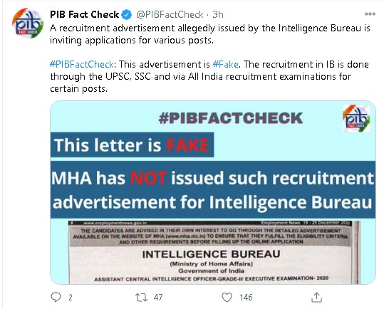 Intelligence Bureau Fake Advertisement Viral